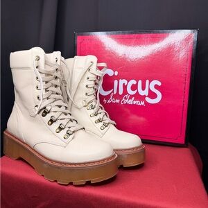 Circus by Sam Edelman Cream Lace Up Boots